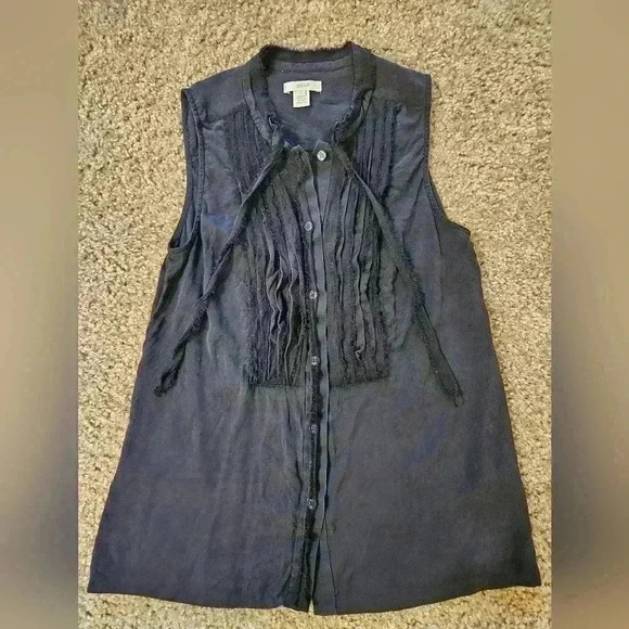J.Crew Black Silk Sleeveless Button Up Blouse, Size 0 - Picture 1 of 6